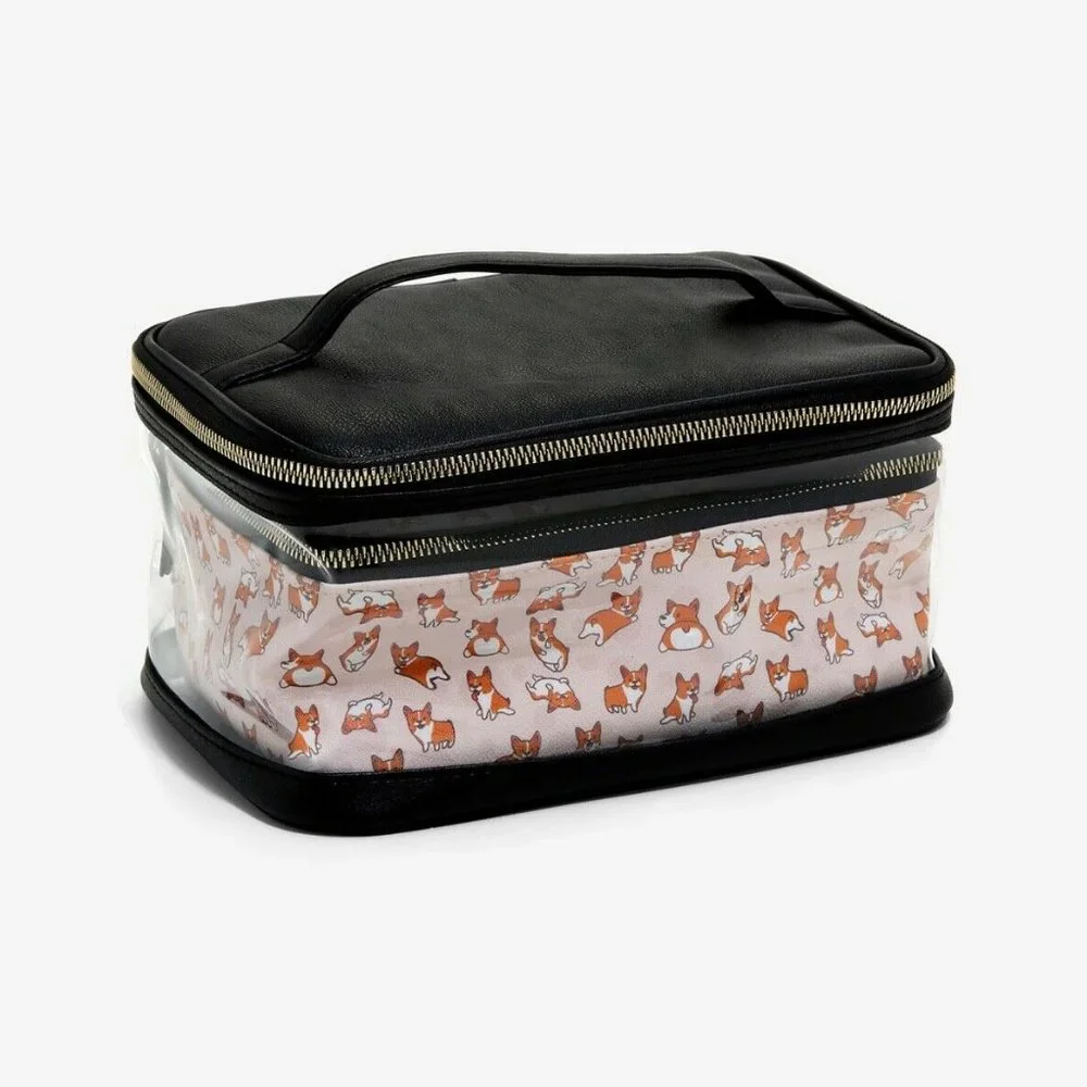 Corgi 2-Pieces Makeup Bag Set Clear and Corgi Print